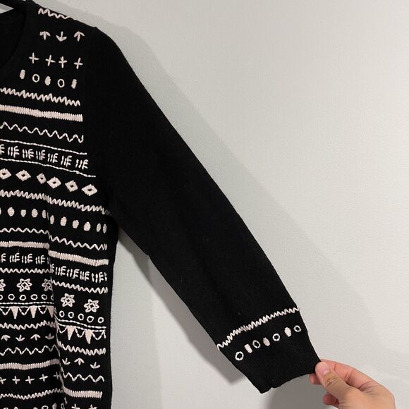 J Crew Women's Black Embroidered Quarter Sleeve Sweater Size S - Picture 6 of 7